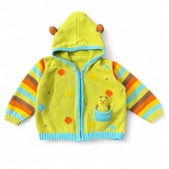 Joobles Fair Indigo Organic Cotton Huggy Bear Hooded Zipper Sweater Baby 12-18M - Picture 1 of 9